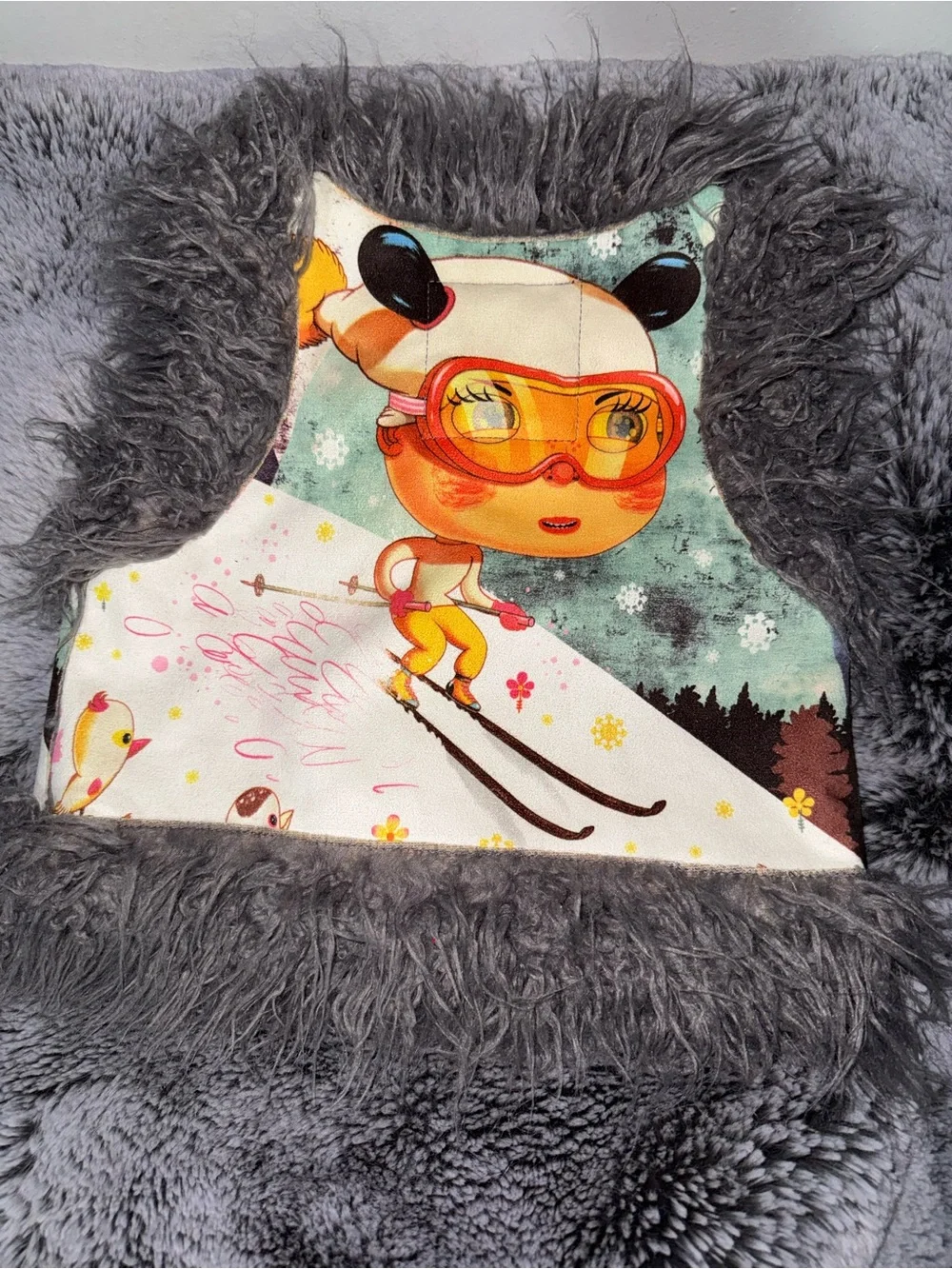 CUSTO BARCELONA Kids Gray Faux Fur Ski Print Vest